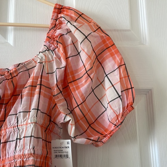 Abound coral plaid blouse puff sleeve country cowgirl western - Picture 4 of 7